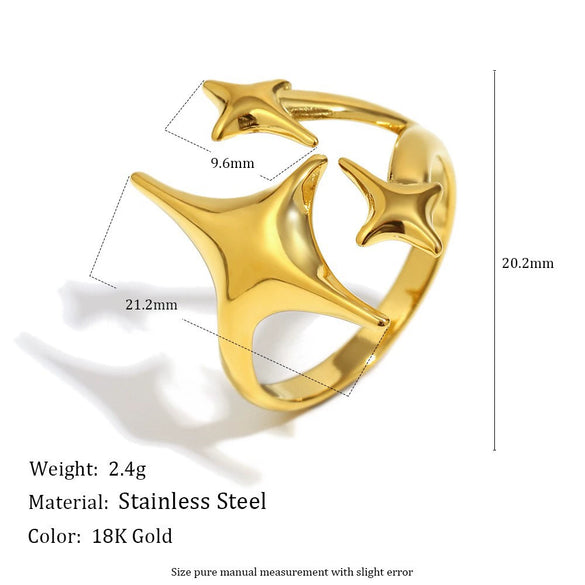 Wholesale Women's Niche Style Geometric Star And Moon Shape Stainless Steel 18K Gold Vacuum Plated Earrings And Fourpointed Star Ring