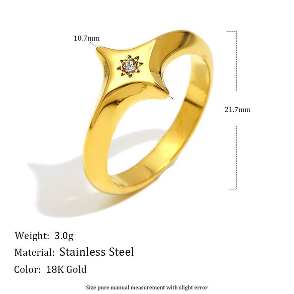 Wholesale Women's Niche Style Geometric Star And Moon Shape Stainless Steel 18K Gold Vacuum Plated Earrings And Fourpointed Star Ring