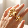 Wholesale Women's Niche Style Stainless Steel Flower Electroplated Ring Jewelry
