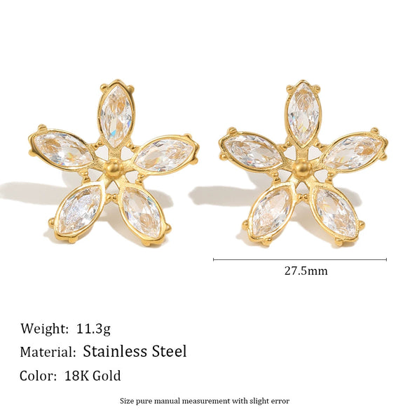 Wholesale Women's Niche Style Stainless Steel 18K Goldplated Flower Stud Earrings