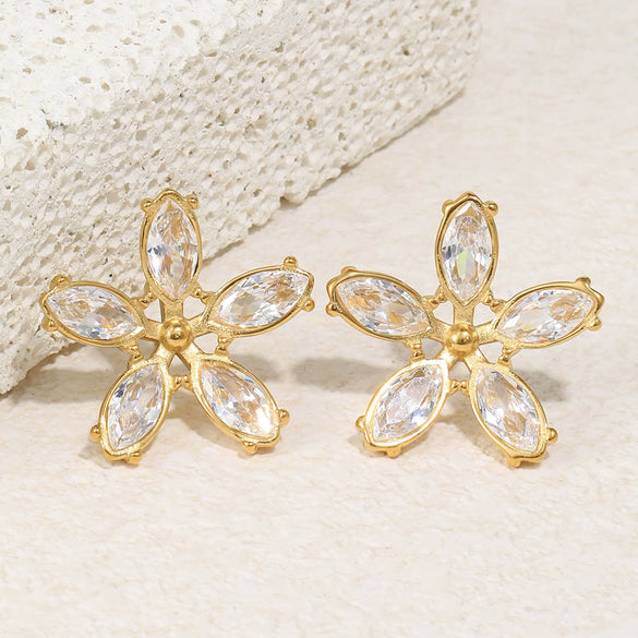 Wholesale Women's Niche Style Stainless Steel 18K Goldplated Flower Stud Earrings