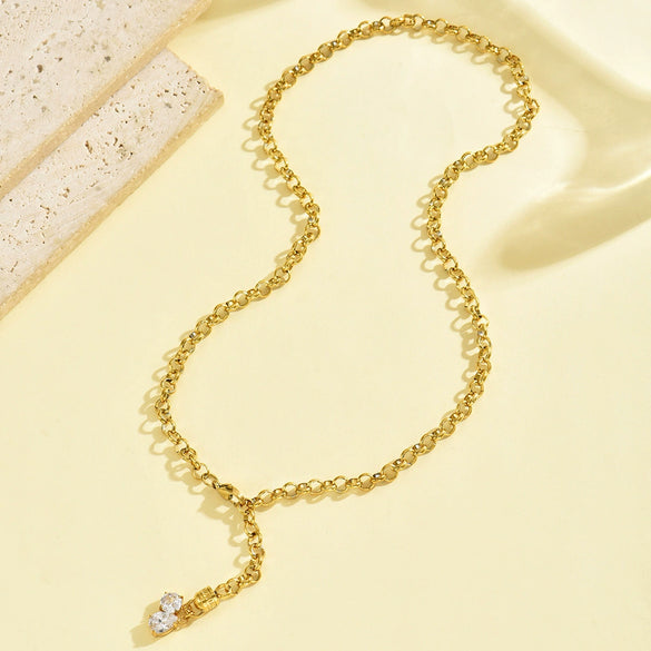Wholesale Women's Niche Style Stainless Steel Necklace And Bracelet With Love Water Drops And Bells Electroplated Design