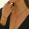 Wholesale Women's Niche Style Stainless Steel Necklace And Bracelet With Love Water Drops And Bells Electroplated Design
