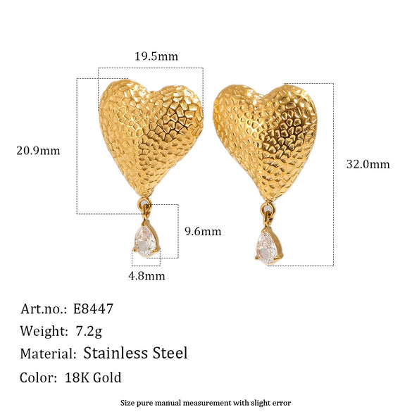 Wholesale Women's Niche Style Stainless Steel Pvd Furnace Vacuum Real Gold Plated Heart Moon Drop Shaped Zircon Earrings