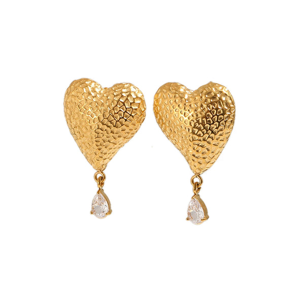 Wholesale Women's Niche Style Stainless Steel Pvd Furnace Vacuum Real Gold Plated Heart Moon Drop Shaped Zircon Earrings