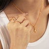 Wholesale Women's Niche Style Titanium Steel Clavicle Chain With Star Opal Pendant And Seashells Ring Quadrilateral Pattern Electroplating Treatment