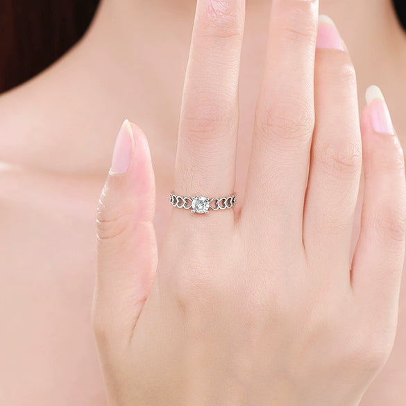 Wholesale Women's Niche Stylish S925 Sterling Silver Inlaid Zircon Cut Out Heart Ring With Electroplating