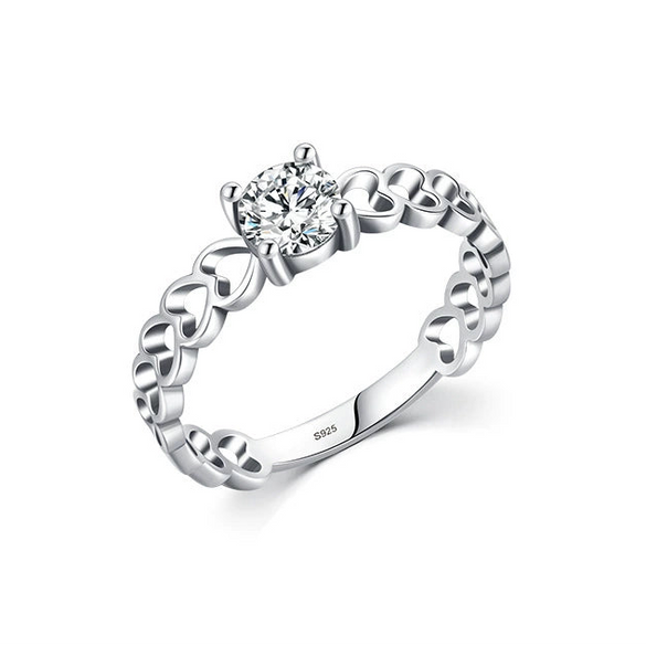 Wholesale Women's Niche Stylish S925 Sterling Silver Inlaid Zircon Cut Out Heart Ring With Electroplating