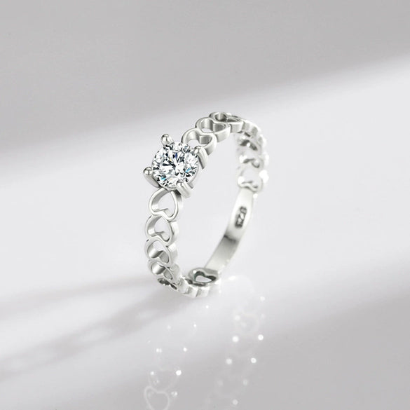 Wholesale Women's Niche Stylish S925 Sterling Silver Inlaid Zircon Cut Out Heart Ring With Electroplating