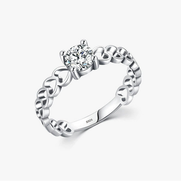 Wholesale Women's Niche Stylish S925 Sterling Silver Inlaid Zircon Cut Out Heart Ring With Electroplating