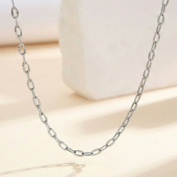 Wholesale Women's Nonfading Waterproof Vacuumplated Geometric Stainless Steel Calendering Chain Necklace