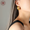 Wholesale Women's Normcore Design Cshaped Texture Electroplated 18K Gold Titanium Steel Earrings
