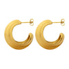 Wholesale Women's Normcore Design Cshaped Texture Electroplated 18K Gold Titanium Steel Earrings