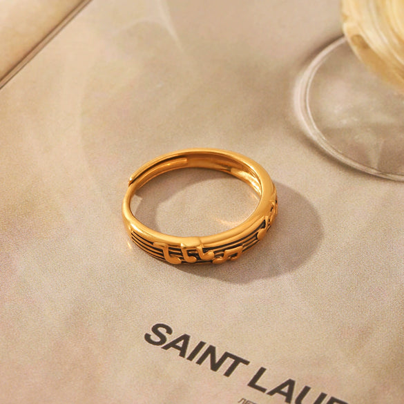 Wholesale Women's Note Ring Titanium Steel Retro Old Style With Vacuum Plating And Dripping Oil
