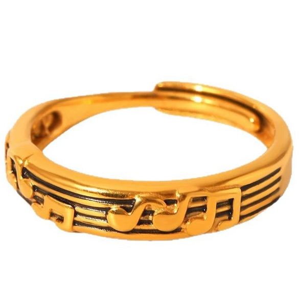 Wholesale Women's Note Ring Titanium Steel Retro Old Style With Vacuum Plating And Dripping Oil