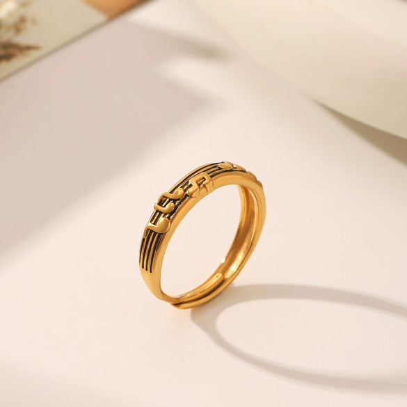 Wholesale Women's Note Ring Titanium Steel Retro Old Style With Vacuum Plating And Dripping Oil