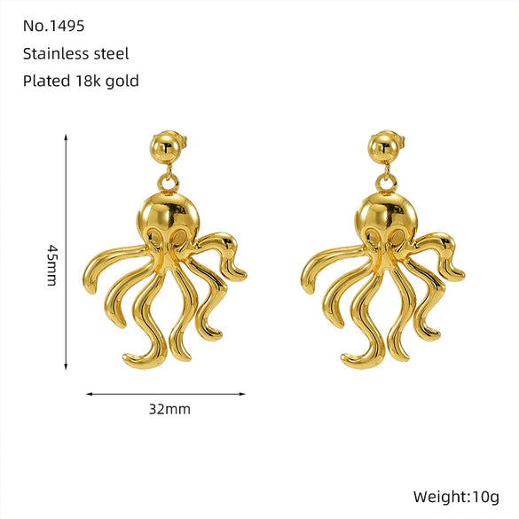 Wholesale Women's Ocean Series 316L Stainless Steel 18K Electroplated Geometric Starfish Earrings