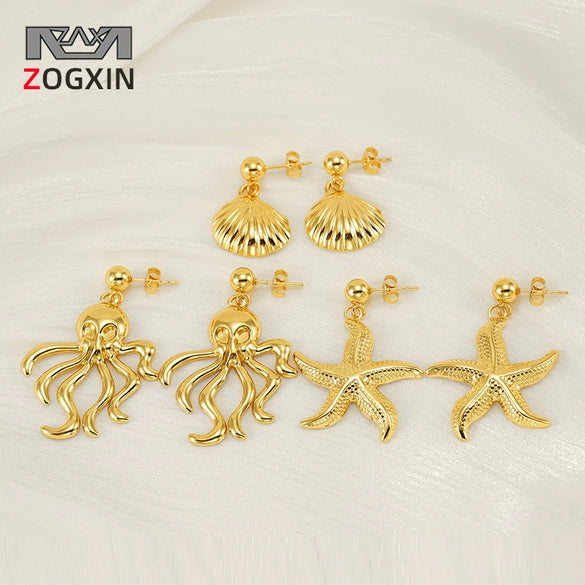 Wholesale Women's Ocean Series 316L Stainless Steel 18K Electroplated Geometric Starfish Earrings