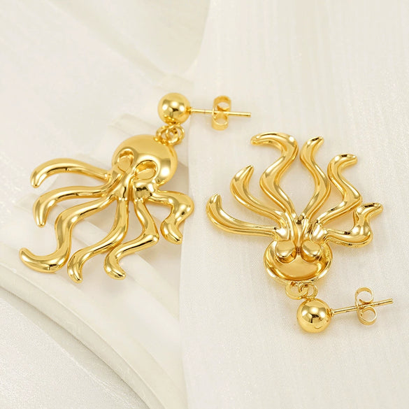 Wholesale Women's Ocean Series 316L Stainless Steel 18K Electroplated Geometric Starfish Earrings