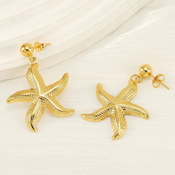 Wholesale Women's Ocean Series 316L Stainless Steel 18K Electroplated Geometric Starfish Earrings