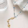 Wholesale Women's Ocean Style Stainless Steel Animal Zodiac Pattern Yshaped Bead Chain 18K Gold Plated Conch Dolphin Zircon Pendant Necklace Jewelry