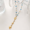 Wholesale Women's Ocean Style Stainless Steel Animal Zodiac Pattern Yshaped Bead Chain 18K Gold Plated Conch Dolphin Zircon Pendant Necklace Jewelry
