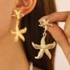 Wholesale Women's Ocean Vacation Style Exaggerated Starfish Earrings In Alloy With Electroplating