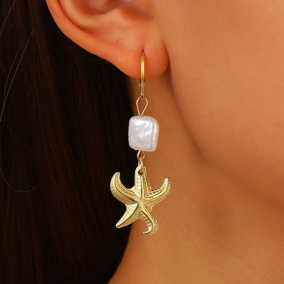 Wholesale Women's Ocean Vacation Style Exaggerated Starfish Earrings In Alloy With Electroplating