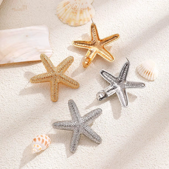 Wholesale Women's Ocean Vacation Style Exaggerated Starfish Earrings In Alloy With Electroplating