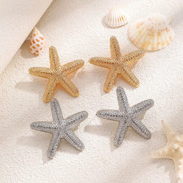 Wholesale Women's Ocean Vacation Style Exaggerated Starfish Earrings In Alloy With Electroplating