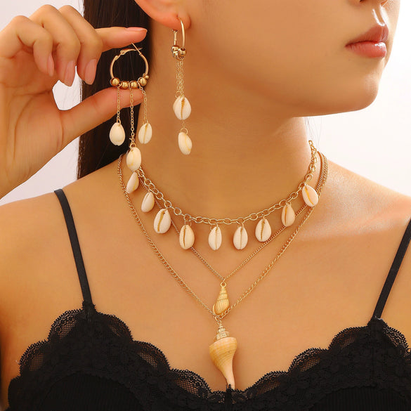 Wholesale Women's Oceanstyle Marine Life Pattern Zinc Alloy Electroplated Earrings And Necklace Set