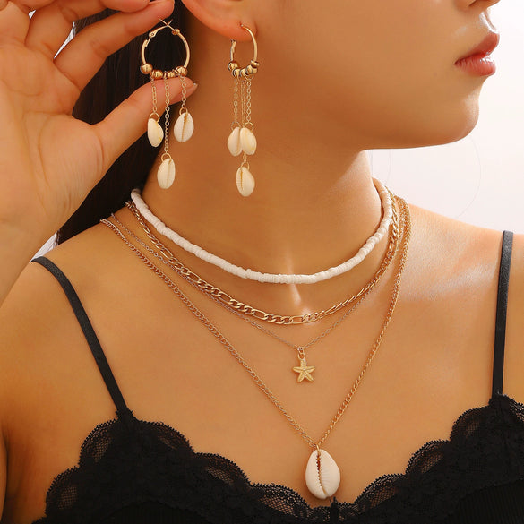 Wholesale Women's Oceanstyle Marine Life Pattern Zinc Alloy Electroplated Earrings And Necklace Set