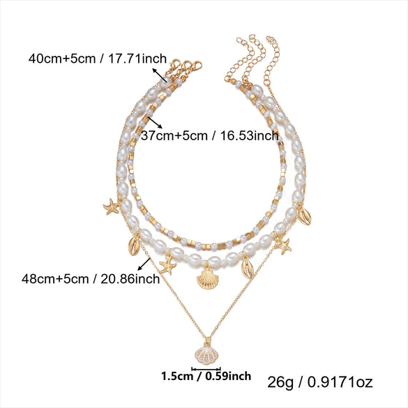 Wholesale Women's Oceanthemed Multilayer Starfish Beaded Necklace With Geometric And Animal Patterns Made Of Alloy And Electroplated