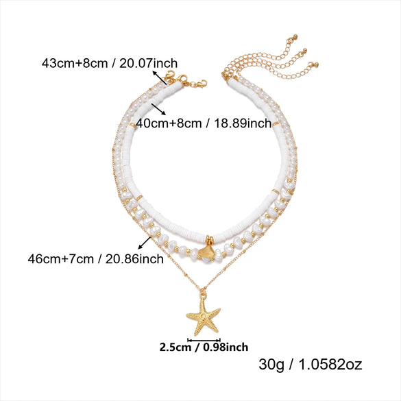 Wholesale Women's Oceanthemed Multilayer Starfish Beaded Necklace With Geometric And Animal Patterns Made Of Alloy And Electroplated