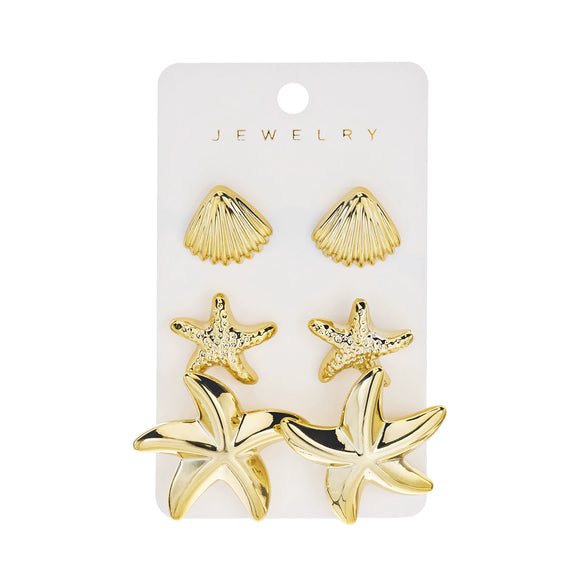 Wholesale Women's Oceanthemed Starfish Shell Multipiece Earring Set In Plastic And Steel With Electroplating And Animal Zodiac Patterns