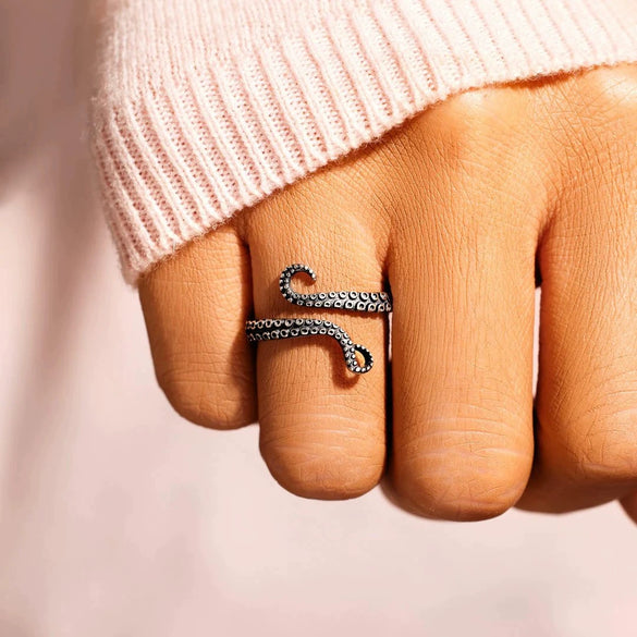 Wholesale Women's Octopus Ring S925 Sterling Silver Geometric Style Oil Treated