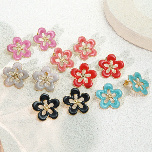 Wholesale Women's Oil Drip Hollow Stainless Steel Flower Earrings