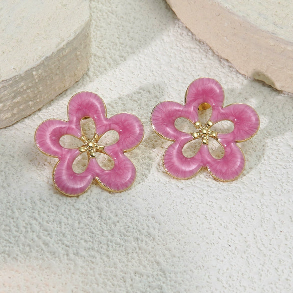 Wholesale Women's Oil Drip Hollow Stainless Steel Flower Earrings