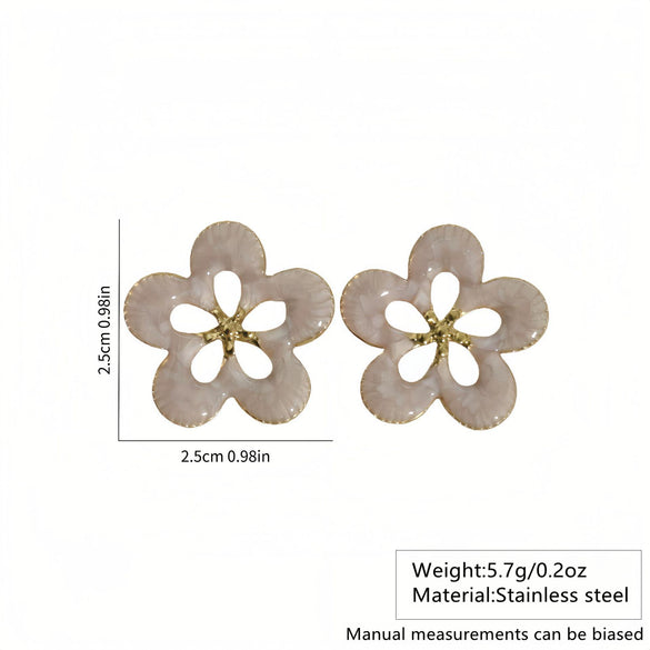 Wholesale Women's Oil Drip Hollow Stainless Steel Flower Earrings