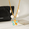 Wholesale Women's Oildrip Flower Stainless Steel Electroplated Necklace With Pearl Tassel Chain