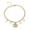 Wholesale Women's Oildrip Flower Stainless Steel Electroplated Necklace With Pearl Tassel Chain
