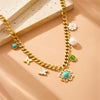 Wholesale Women's Old Money Style Stainless Steel Electroplated Necklace With Butterfly Daisy Turquoise Flower Pendant