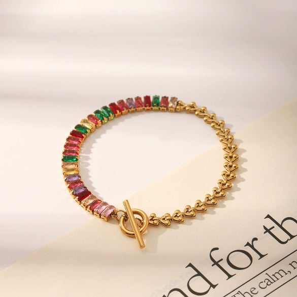 Wholesale Women's Olive Leaf Titanium Steel Bracelet With Pvd Vacuum Plating And Zircon Inlay