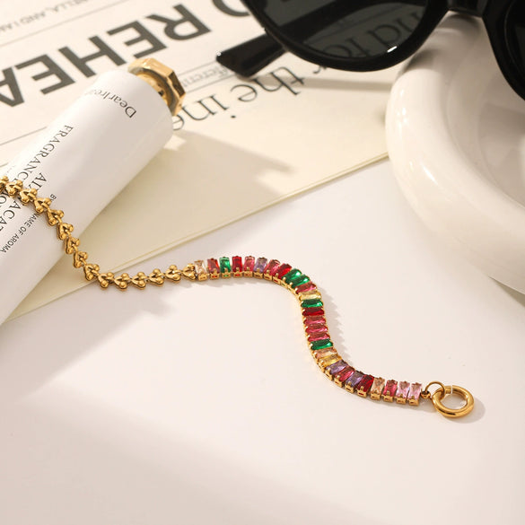 Wholesale Women's Olive Leaf Titanium Steel Bracelet With Pvd Vacuum Plating And Zircon Inlay