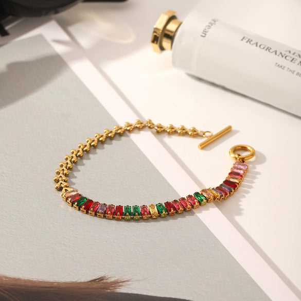 Wholesale Women's Olive Leaf Titanium Steel Bracelet With Pvd Vacuum Plating And Zircon Inlay
