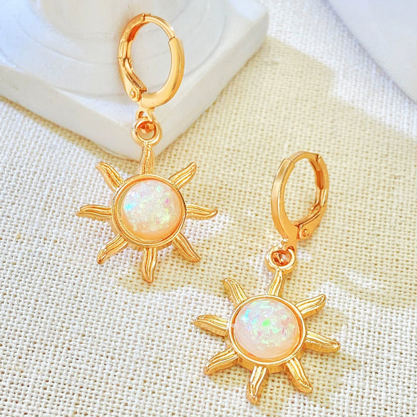 Wholesale Women's Opal Sun Earrings Alloy Geometric Electroplated