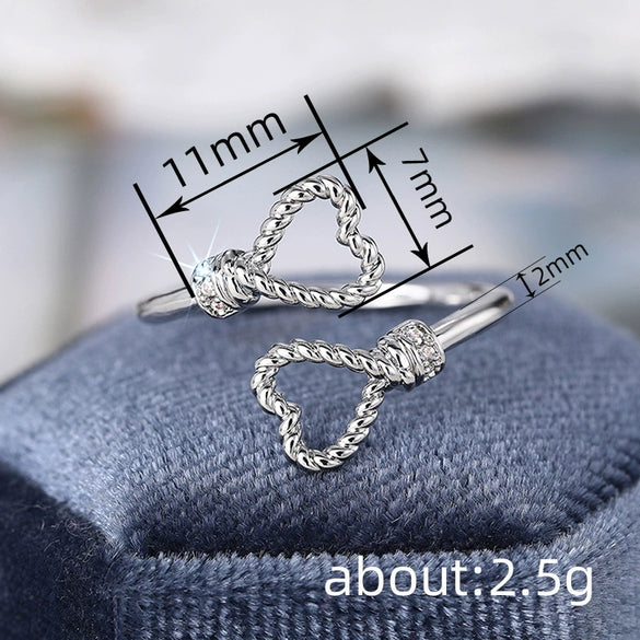 Wholesale Women's Open Adjustable Copper Heartshaped Hemp Rope Ring With Zirconia And Geometric Design Jewelry