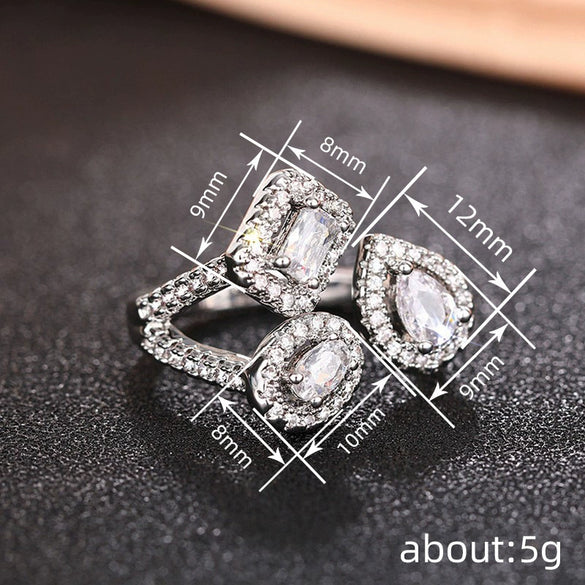 Wholesale Women's Open Adjustable Ring Copper Geometric Water Drop Square Shape Zirconia Inlaid Luxury Minimalist Design