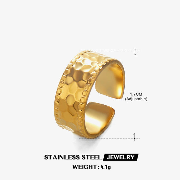 Wholesale Women's Open Adjustable Wide Stainless Steel Geometric Retro Ethnic Oil Pressure Nonfading Electroplated Ring