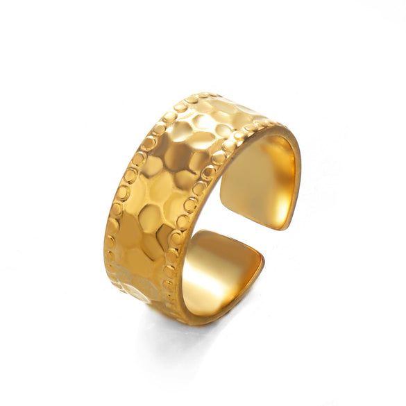 Wholesale Women's Open Adjustable Wide Stainless Steel Geometric Retro Ethnic Oil Pressure Nonfading Electroplated Ring